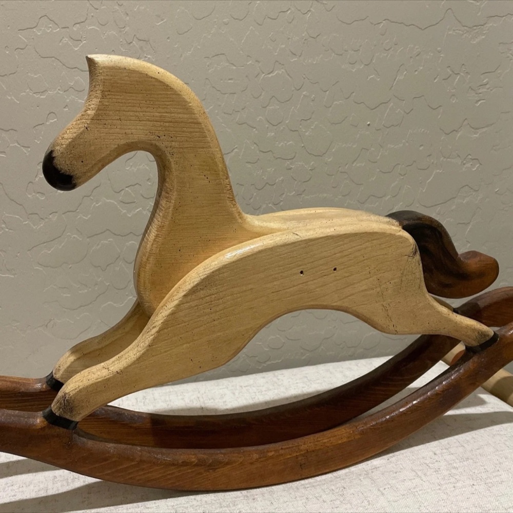 Boho Vintage Small Wooden Rocking Horse - Picture 7 of 8